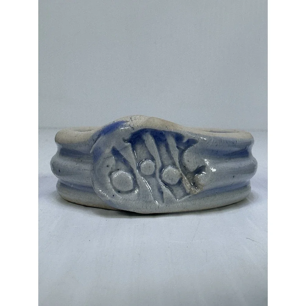 Handmade Pottery Napkin Rings Set of 4 Natural with Blue Accent